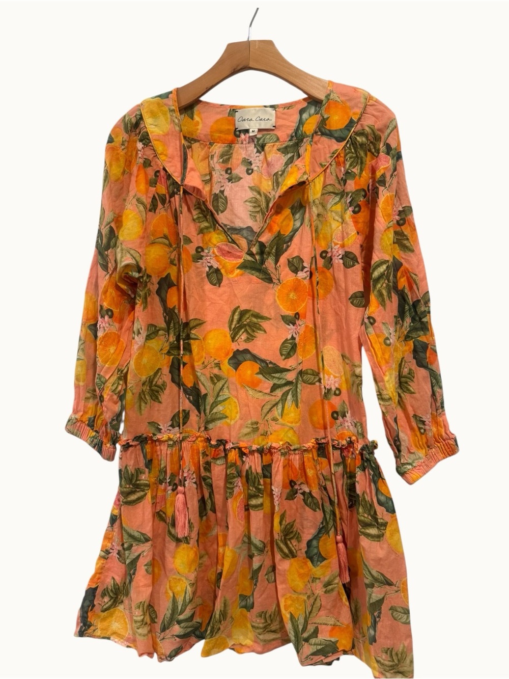 Cara Cara Cute Peach Orange Pattern 100% Cotton Babydoll Dress size M - Picture 4 of 8
